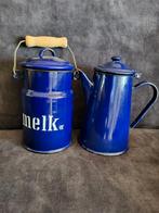 Vintage Emaille Theepot & Melkbus Set Blauw, Antiek en Kunst, Antiek | Emaille, Ophalen of Verzenden