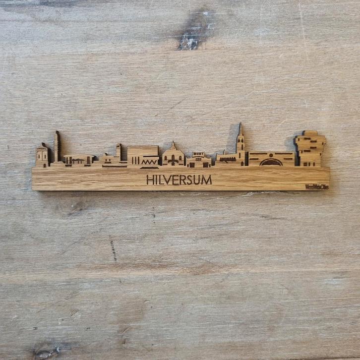 Houten Skyline Hilversum Magneet, Huis en Inrichting, Woonaccessoires | Wanddecoraties, Nieuw, Ophalen of Verzenden