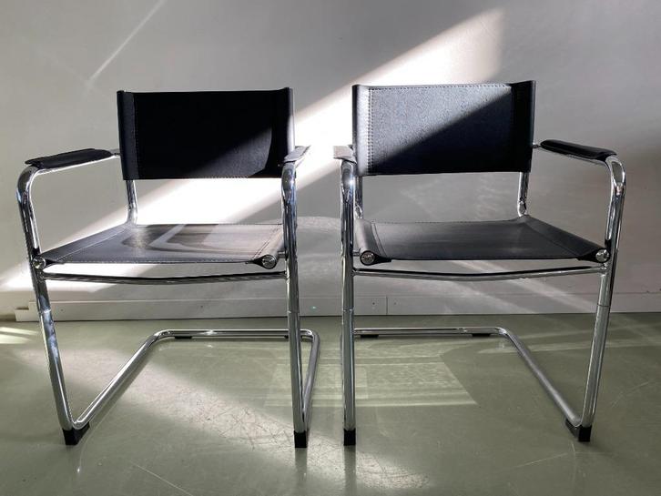 Design Buisframe Slede Stoel – Zwart (ook in wit beschikbaar, Huis en Inrichting, Stoelen, Nieuw, Vijf, Zes of meer stoelen, Leer