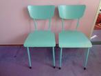 2 blauwgroene slaapkamer of keukenstoeltjes.  retro vintage, Huis en Inrichting, Stoelen, Blauw, Metaal, Twee, Gebruikt