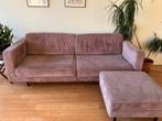 Bank met hocker - Oud roze ribstof, Ophalen, Gebruikt, Driepersoons, 75 tot 100 cm