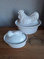 Kip/haan boterschaal en konijn/haas patéschaal. Als nieuw., Huis en Inrichting, Keuken | Servies, Ophalen of Verzenden, Zo goed als nieuw