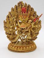 verguld brons Goldface Chakrasamvara Yabyum beeld 16cm, Ophalen of Verzenden, Gebruikt, Beeld(je), Boeddhisme
