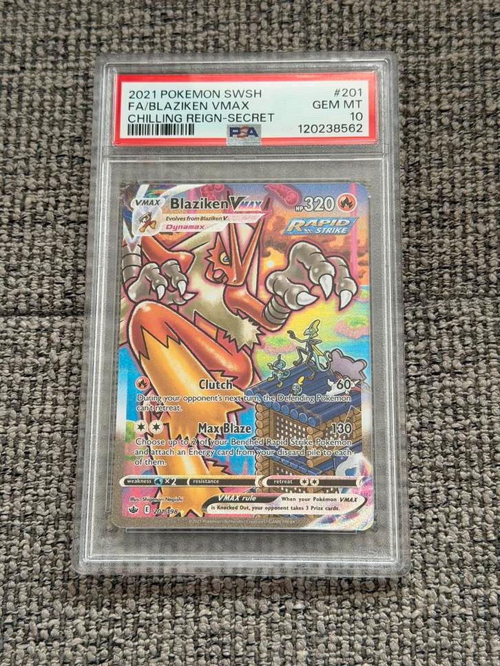 Blaziken Vmax 201/198 Chilling Reign - PSA 10, Hobby en Vrije tijd, Verzamelkaartspellen | Pokémon, Zo goed als nieuw, Ophalen of Verzenden