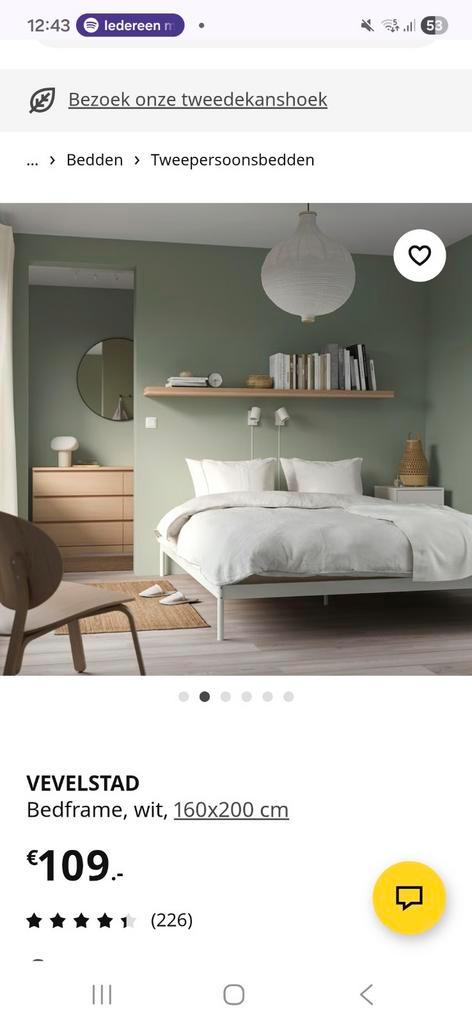 Ikea bedframe VEVELSTAD 160x200, Huis en Inrichting, Slaapkamer | Bedden, Zo goed als nieuw, Tweepersoons, 160 cm, Hout, Wit, Ophalen