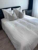 Tweepersoonsbed met lederen hoofdeinde 160x200, Zwart, Tweepersoons, Ophalen of Verzenden, Zo goed als nieuw