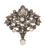 Grote diamanten antieke 14k gouden ketting hanger broche, Verzenden, Goud, Hanger, Met edelsteen