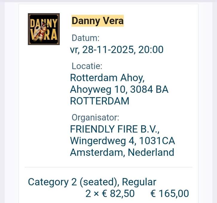 Danny Vera 28 november Rotterdam, Tickets en Kaartjes, Kortingen en Cadeaubonnen, Drie personen of meer, Overige soorten