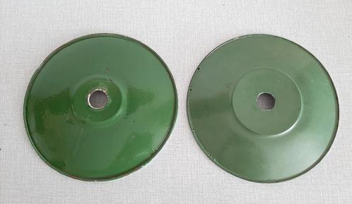 Vintage emaille Franse kapjes hanglamp, lamp kap, groen, Huis en Inrichting, Lampen | Lampenkappen, Gebruikt, Rond, Groen, Ophalen of Verzenden