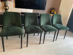Set van 4 donkergroene eetkamerstoelen – fluweel |, Ophalen, Zo goed als nieuw, Vier