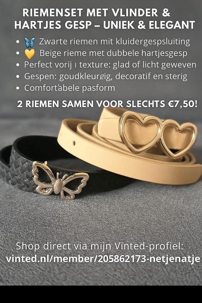 Riemenset Vlinder & Hartjes - Uniek & Elegant!, Kleding | Dames, Riemen en Ceinturen, Ophalen of Verzenden
