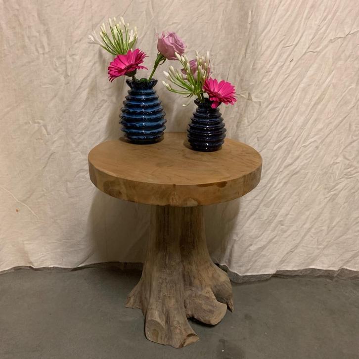 Boomstam bijzettafel - massief teakhout - TTM Wonen, Huis en Inrichting, Tafels | Bijzettafels, Nieuw, Rond, Minder dan 45 cm