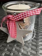 Leuk kerstkado: kaars in berkenschors in glas met hengsel, Diversen, Kerst, Ophalen of Verzenden, Nieuw