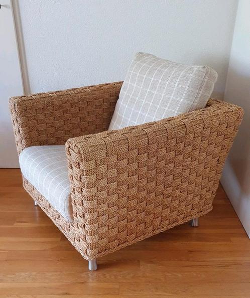 Vintage design stoel, Ligne Roset chair, fauteuil, sisal, Huis en Inrichting, Fauteuils, Zo goed als nieuw, 75 tot 100 cm, Ophalen