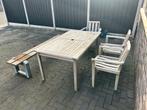 Tuinset: Tafel, 3 Stoelen & Bankje, Tuin en Terras, Tuinsets en Loungesets, 5 zitplaatsen, Gebruikt, Ophalen of Verzenden, Hout