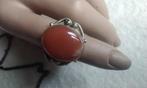 Ring met Big Carneool Steen Zilver mt 18 Biedknop BIEDEN, Ophalen, Bruin, Zo goed als nieuw, 17 tot 18