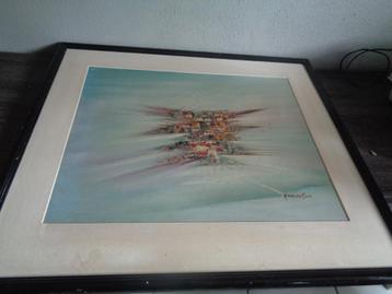 Olieschilderij van PHT Larssen in zwarte lijst 80 x 72 cm beschikbaar voor biedingen