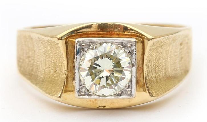 Diamant gouden 14K design ring circa 1980 groot ring maat 21, Sieraden, Tassen en Uiterlijk, Ringen, Zo goed als nieuw, Dame of Heer