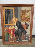 Vintage geborduurd schilderij, Ophalen of Verzenden, Gebruikt, Schilderij, Minder dan 50 cm