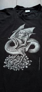 Vintage zwart MC Escher t-shirt, draak op kristal, mt M, Maat 48/50 (M), Zwart, Ophalen of Verzenden, Zo goed als nieuw