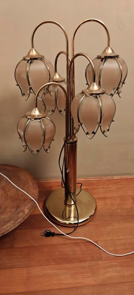 Goudkleurige lamp met roze lotusbloemen (schakelaar defect), Huis en Inrichting, Lampen | Vloerlampen, Gebruikt, 100 tot 150 cm