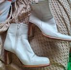 Vintage Manfield Enkellaarsjes Wit Leer Maat 37, Wit, Lage of Enkellaarzen, Ophalen of Verzenden, Manfield
