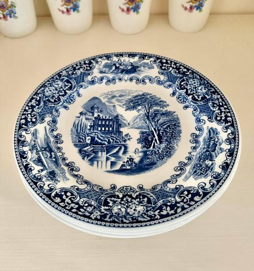 3 ontbijtbordjes Shinx Regout Cambridge blauw, Antiek en Kunst, Antiek | Servies los, Ophalen of Verzenden