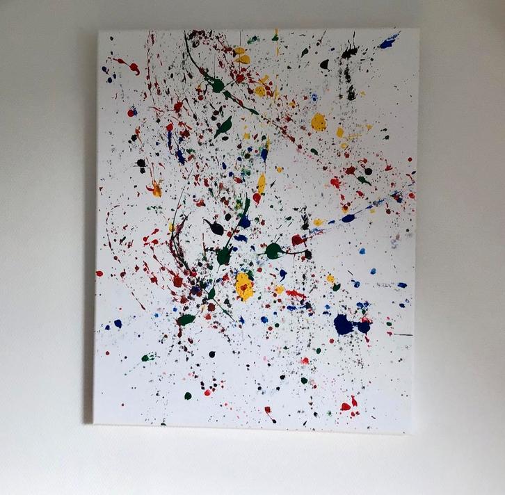 Abstract Schilderij met Kleurrijke Spetters, Antiek en Kunst, Kunst | Schilderijen | Abstract, Ophalen of Verzenden