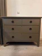 Vintage houten commode, grijs/groen geverfd, Huis en Inrichting, Kasten | Dressoirs, Ophalen, Gebruikt, 100 tot 150 cm, Vintage