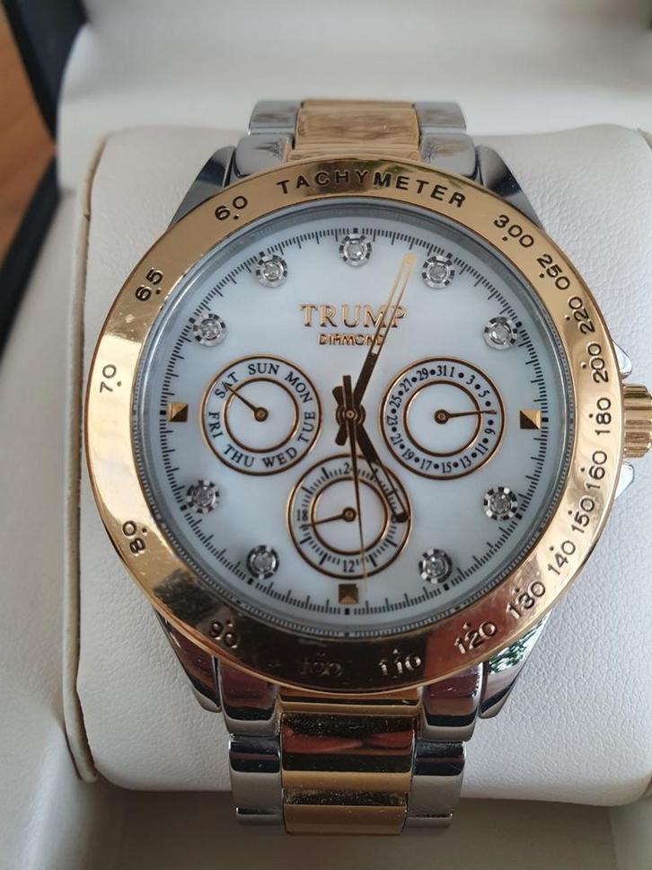 ZELDZAAM DONALD TRUMP SIGNATURE VERGULDE HORLOGE, DIAM, Sieraden, Tassen en Uiterlijk, Horloges | Heren, Nieuw, Polshorloge, Overige merken