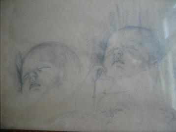 Oude tekening gevoelig portret slapend kind ca. 1900 beschikbaar voor biedingen