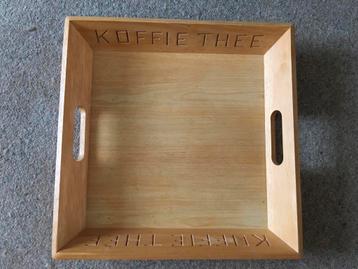 Mooi vierkant houten dienblad koffie/ thee, gelakt, nieuw. beschikbaar voor biedingen