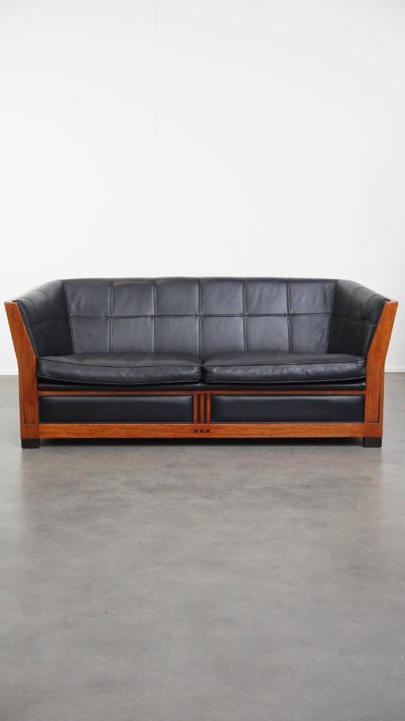 Art Deco Schuitema 2,5-zits lederen design bank, Huis en Inrichting, Banken | Bankstellen, Zo goed als nieuw, Rechte bank, Tweepersoons