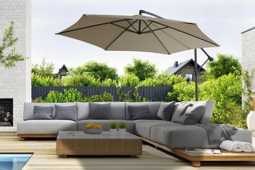 Hangende parasol | Taupe Ø 300 cm, Tuin en Terras, Parasols, Nieuw, Zweefparasol, Ophalen of Verzenden