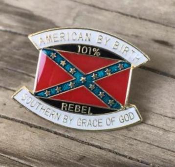 pin, rebel vlag, american by birth, vest, biker, rocker, man
