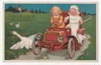 Kinderen in auto.  Reliëfkaart., Verzamelen, Ansichtkaarten | Themakaarten, Verzenden, Voor 1920, Gelopen, Overige thema's