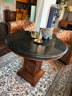 Decoratieve Salontafel / bijzettafel met natuursteen blad, Gebruikt, 50 tot 100 cm, Eikenhout, 50 tot 75 cm