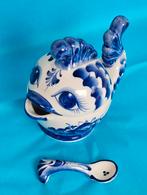 Gzhel suiketpotje, kaviaarpotje met deksel en lepeltje ., Verzenden, Keramiek, Nieuw, Kom(men)