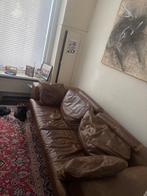 Bruine leren bank, Leolux, Huis en Inrichting, Banken | Bankstellen, Ophalen, Gebruikt, Driepersoons, Rechte bank