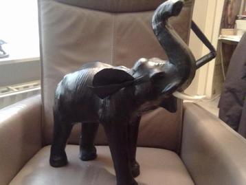 Vintage Olifant Beeld Leder Papier Maché 50Cm beschikbaar voor biedingen