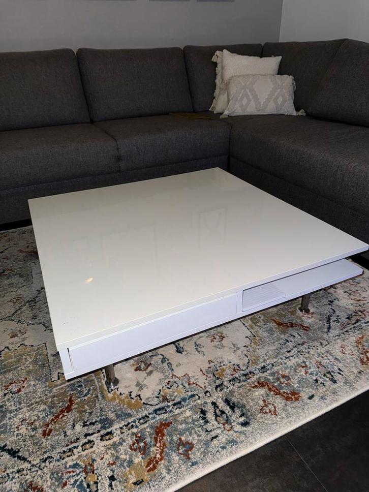 Witte vierkante salontafel, Huis en Inrichting, Tafels | Salontafels, Zo goed als nieuw, Minder dan 50 cm, 100 tot 150 cm, 50 tot 100 cm