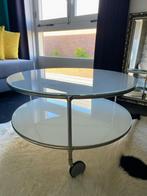 Glazen salontafel met wielen, Huis en Inrichting, Tafels | Salontafels, Ophalen, 50 tot 100 cm, Rond, 50 tot 100 cm