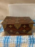 Antieke Houten Kist met Messing Beslag Woonaccessoire Decora, Ophalen of Verzenden