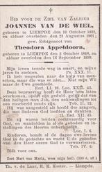 Wiel Joannes 1832 Liempde 1901, Ophalen of Verzenden, Bidprentje