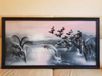 Zwarte HOUTEN LIJST -127x67cm met Kunstwerk 3D-Artic'98, Ophalen of Verzenden, Hout, Minder dan 50 cm, Minder dan 50 cm