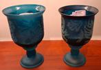 Blauw Turkois Windlicht 2st fluwelen patroon bokaal, Ophalen, Blauw, Minder dan 50 cm, Glas