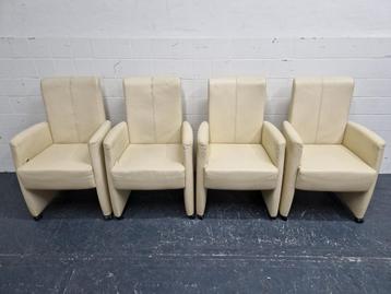 Set van 4 armstoelen / eetkamerstoelen beige / wit leer beschikbaar voor biedingen