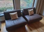 Bank zitelementen twee stuks, bruin leder, Huis en Inrichting, Ophalen, Gebruikt, Leer, Modern