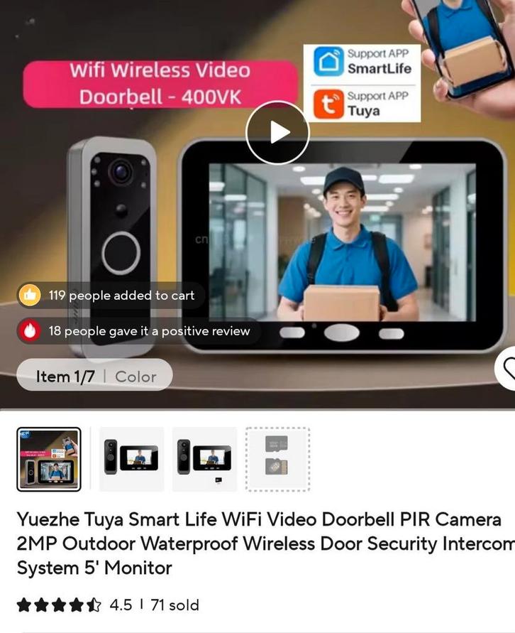 Deurbel met intercom, Huis en Inrichting, Deurbellen, Nieuw, Draadloos, Ingebouwde camera, Compatibel met smartphone, Bewegingsdetectiesensor