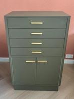 Mid century ladekast messing grepen groen retro sixties, Ophalen, Mid century, 50 tot 100 cm, Zo goed als nieuw